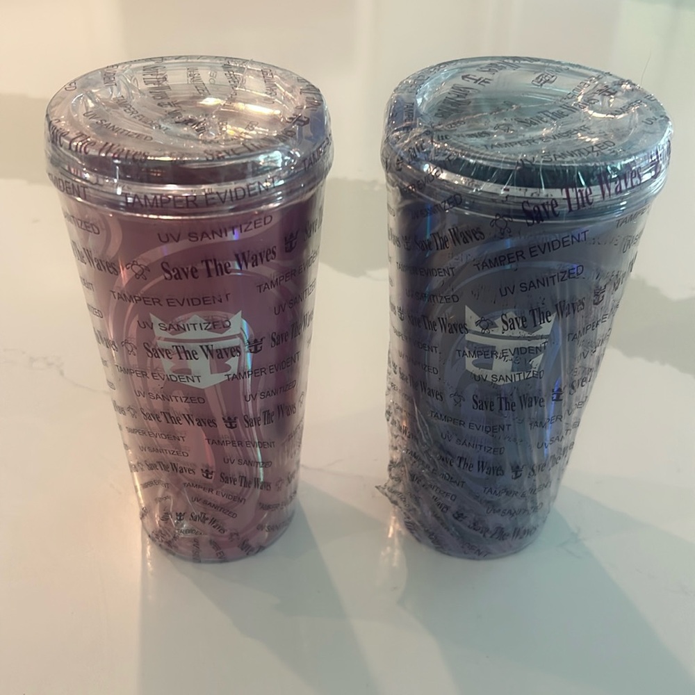 New Royal Caribbean Set of 2 Cups w Lids. RFID Chips never activated.